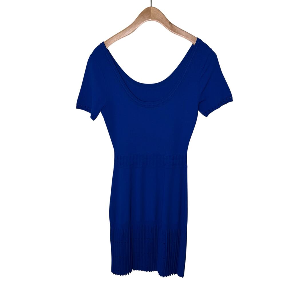 SANDRO PARIS Rosemary Knit Scoop Neck Short Sleeve Dress Blue XS